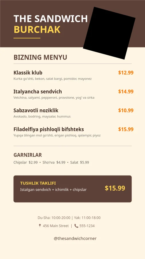 Sendvich do'koni menyusi