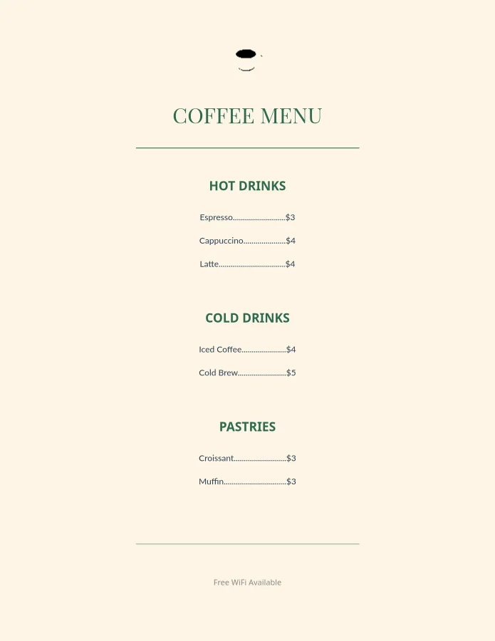 Menu caffè foresta