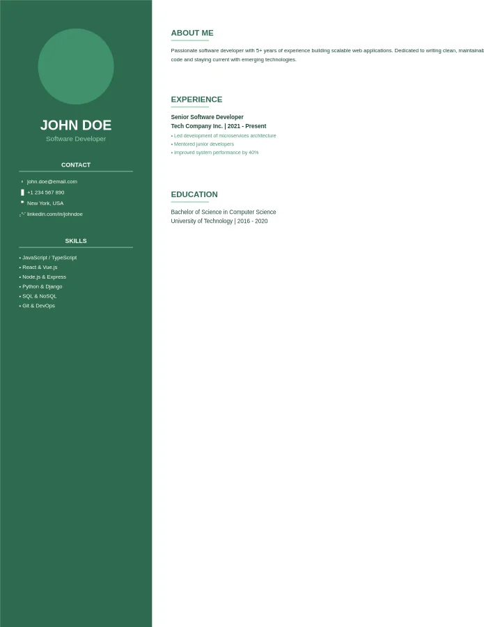 CV Forest Classic avec barre latérale