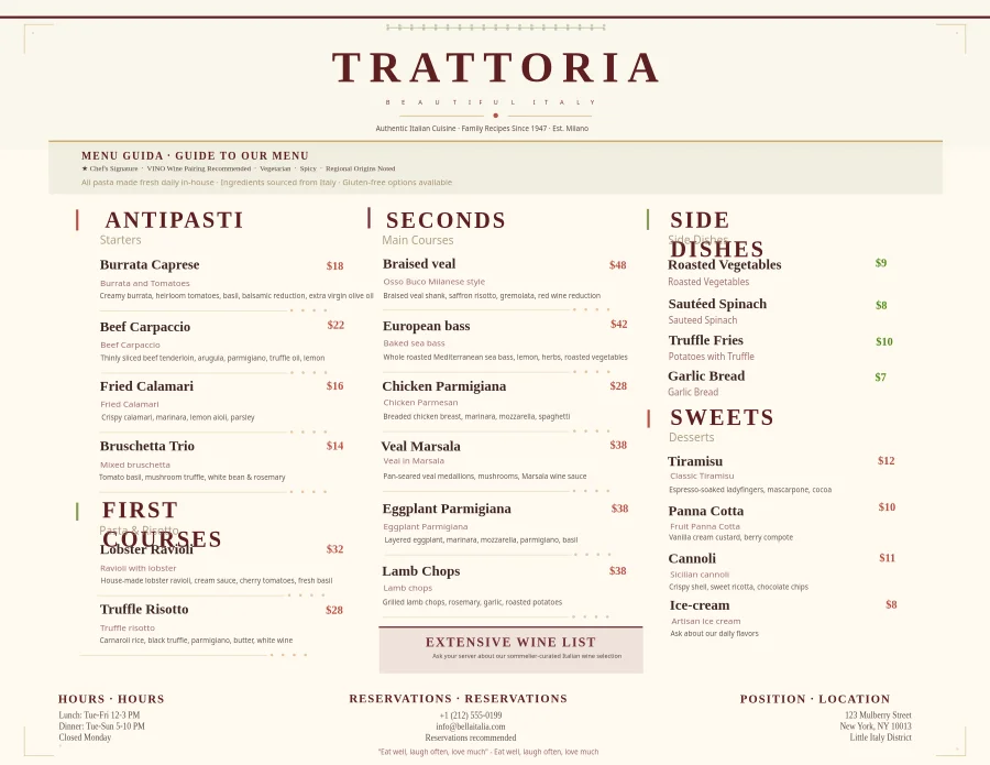 Trattoria Bella Italia Menu (Landscape)