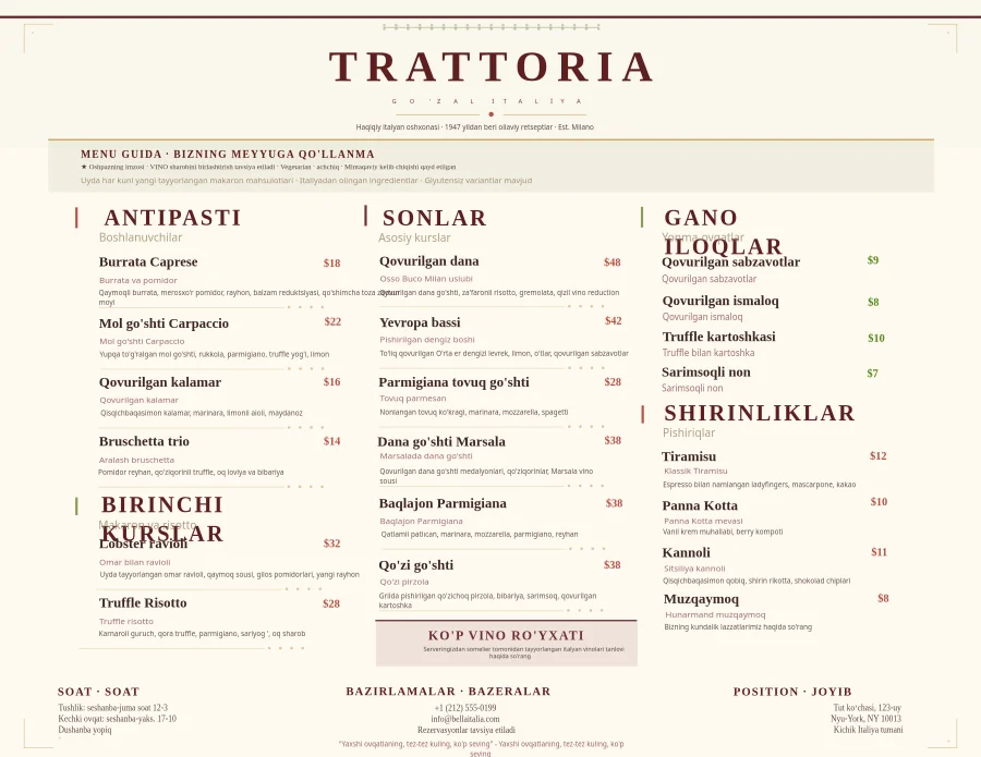 Trattoria Bella Italia menyusi (Landshaft)