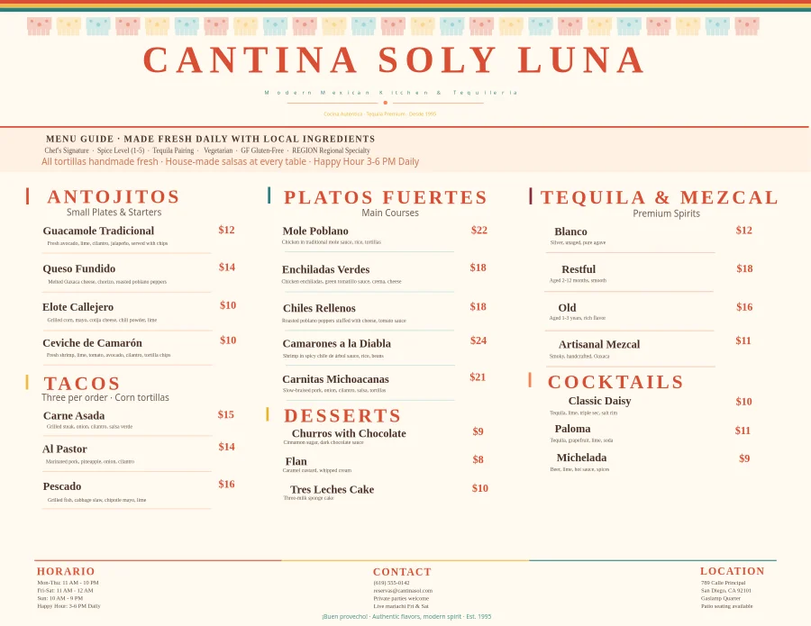 Cantina Sol y Luna Mexican Menu (Landscape)
