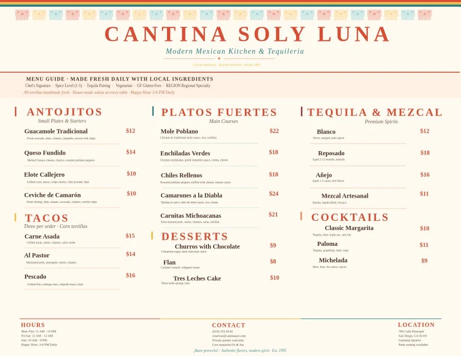 Cantina Sol y Luna Mexican Menu (Landscape)