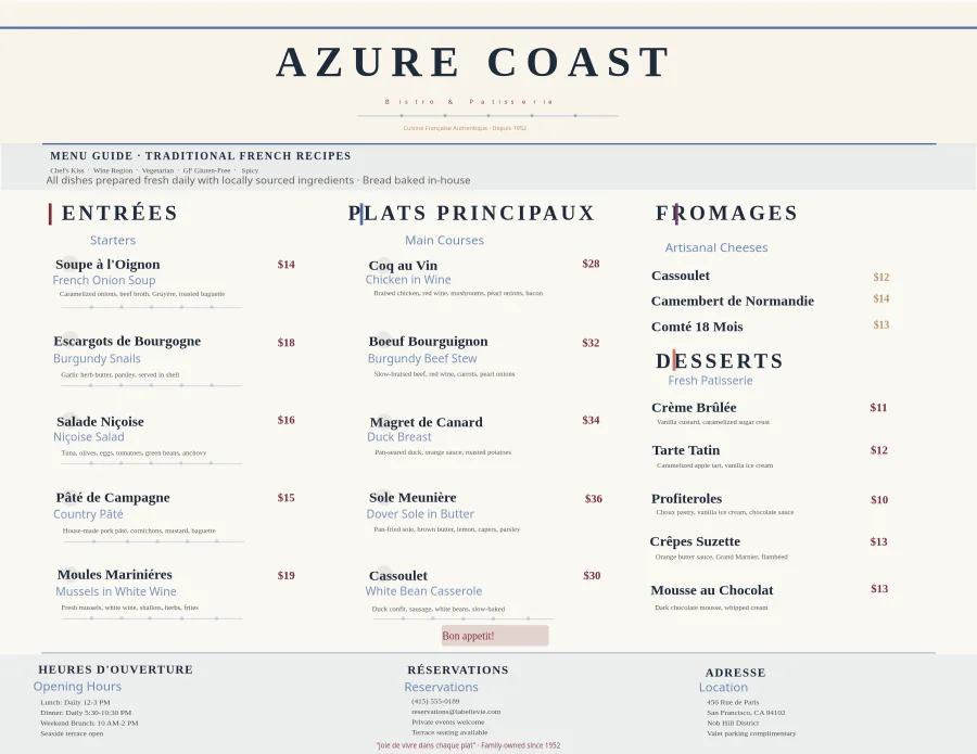 Azure Coast Mediterranean Restaurant Menu nusgasy (Keseligine)