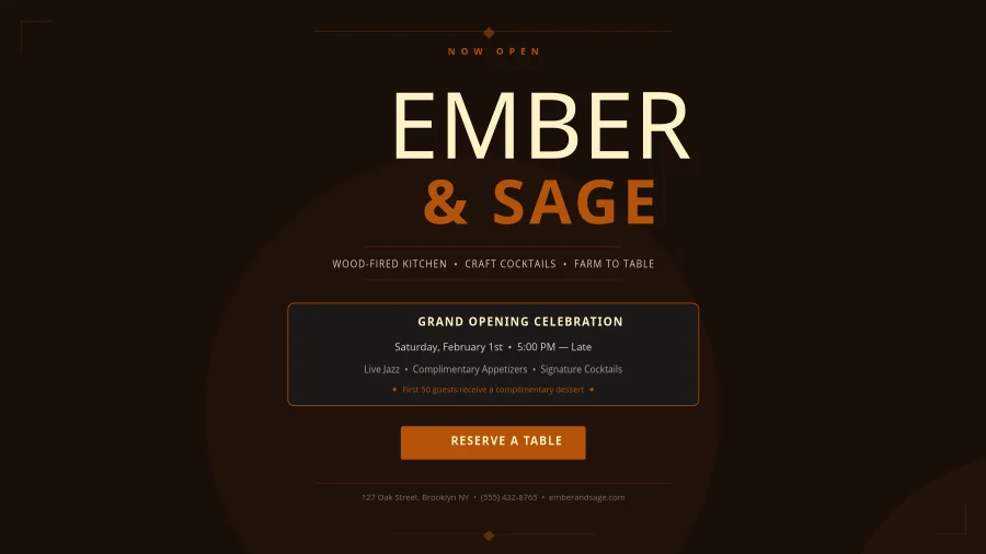 Ember & Sage — Restaurant Grand Opening Poster