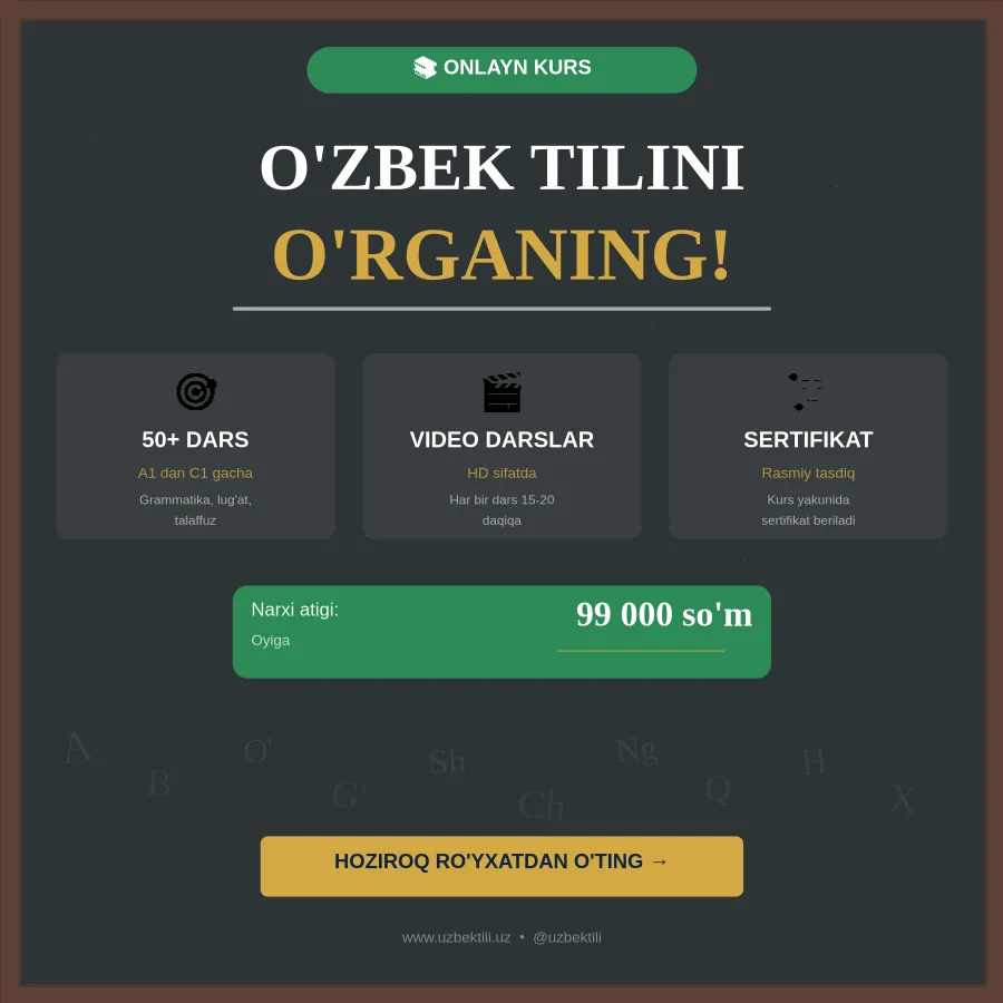 O'zbek Tili Ta'lim Kursi Reklamasi