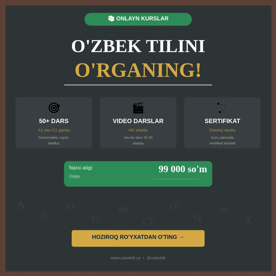O'zbek tili ta'lim kursi reklamasi