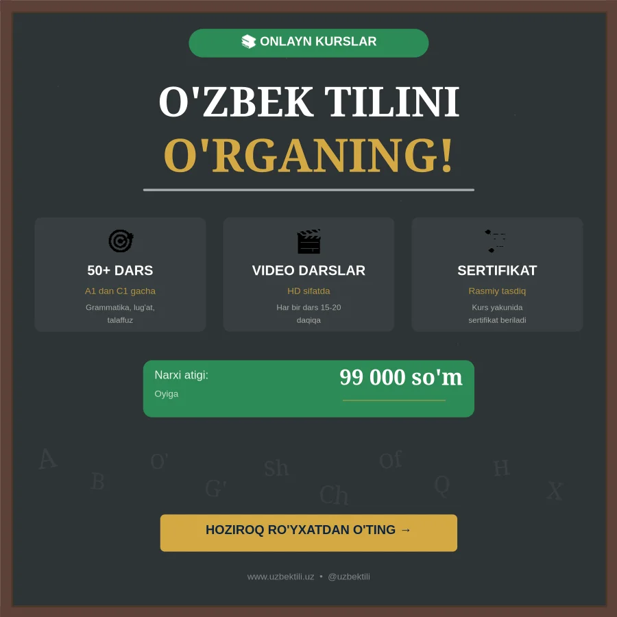 O'zbek tili ta'lim kursi reklamasi