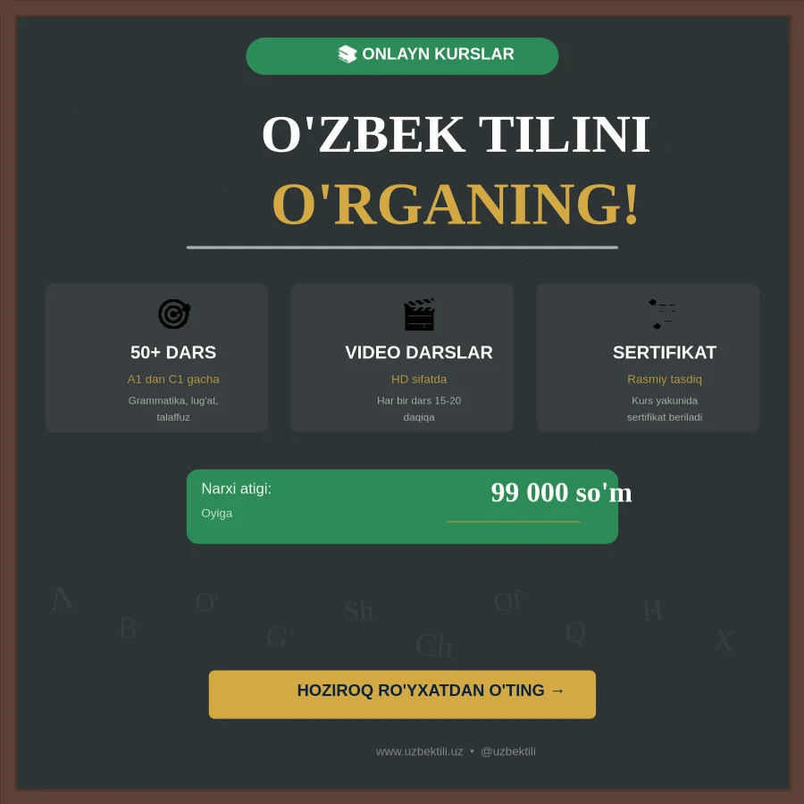 O'zbek tili ta'lim kursi reklamasi