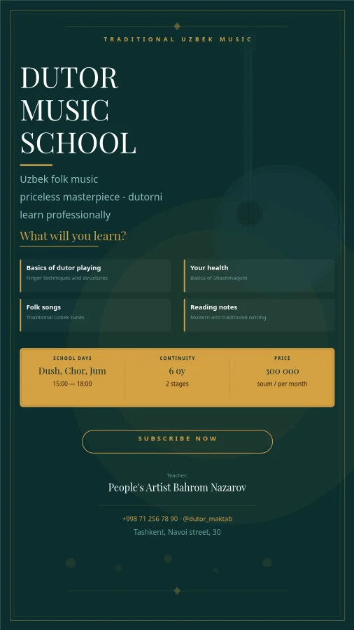Uzbek Dutor Music School Poster