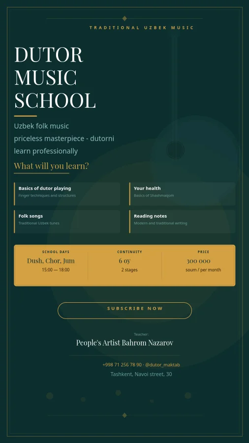 Uzbek Dutor Music School Poster