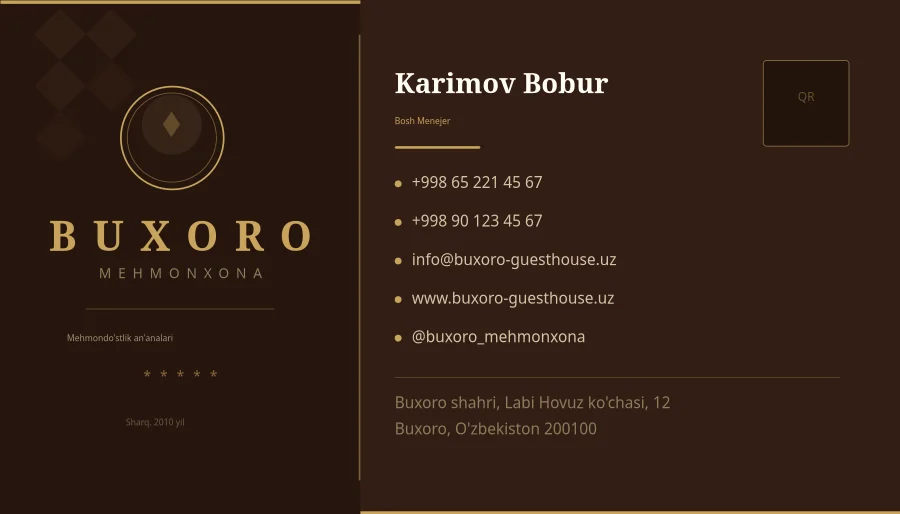 O'zbek Mehmonxona Vizit Kartasi