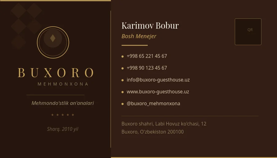 O'zbek Mehmonxona Vizit Kartasi