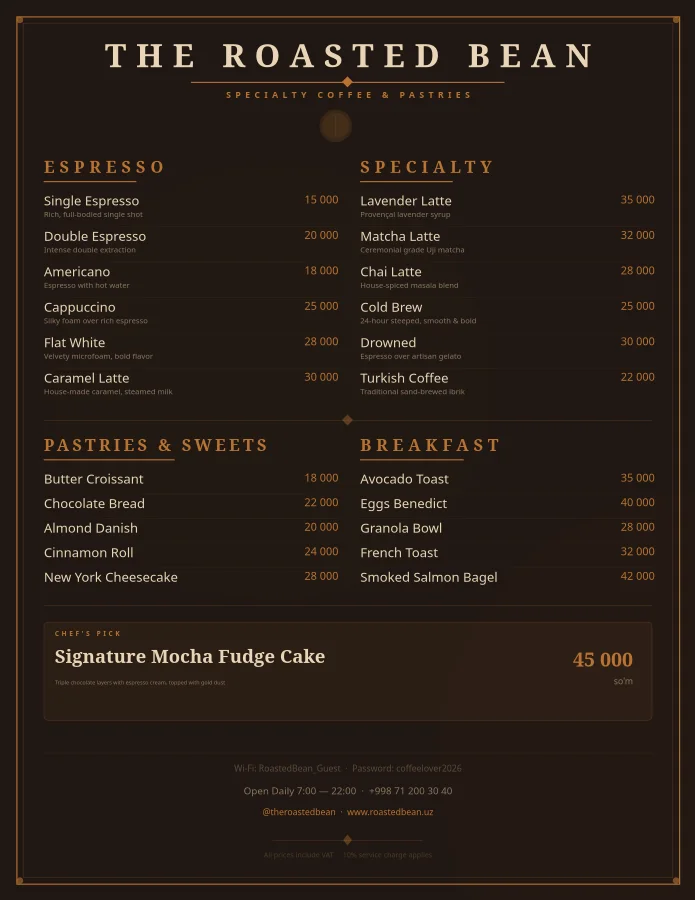 Artisan Coffee House Menu