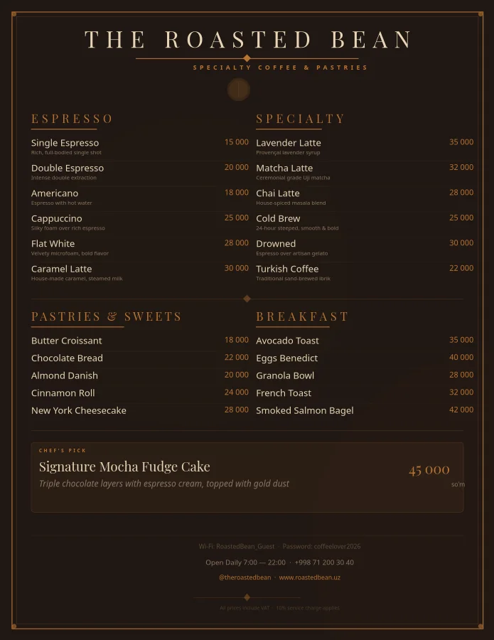 Artisan Coffee House Menu