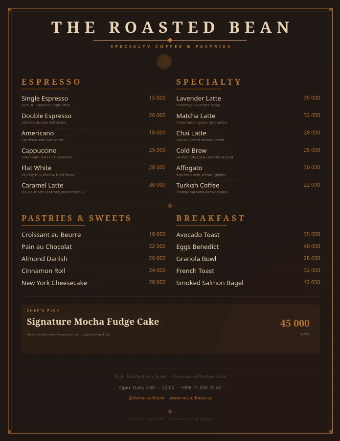 Artisan Coffee House Menu