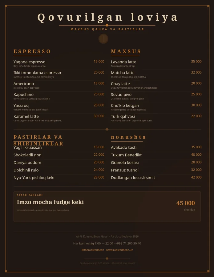 Qahvaxona Premium Menyusi