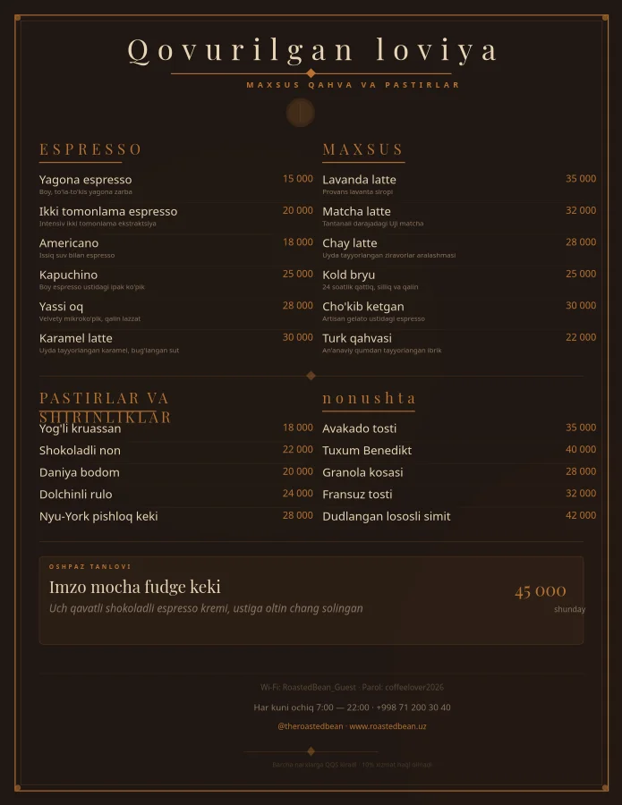 Qahvaxona Premium Menyusi
