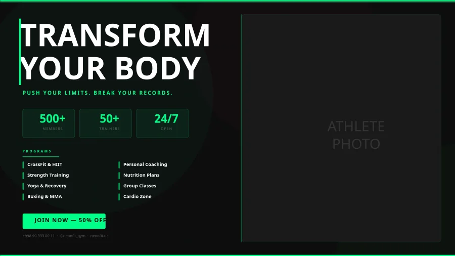 Neonový plakát fitness tělocvičny