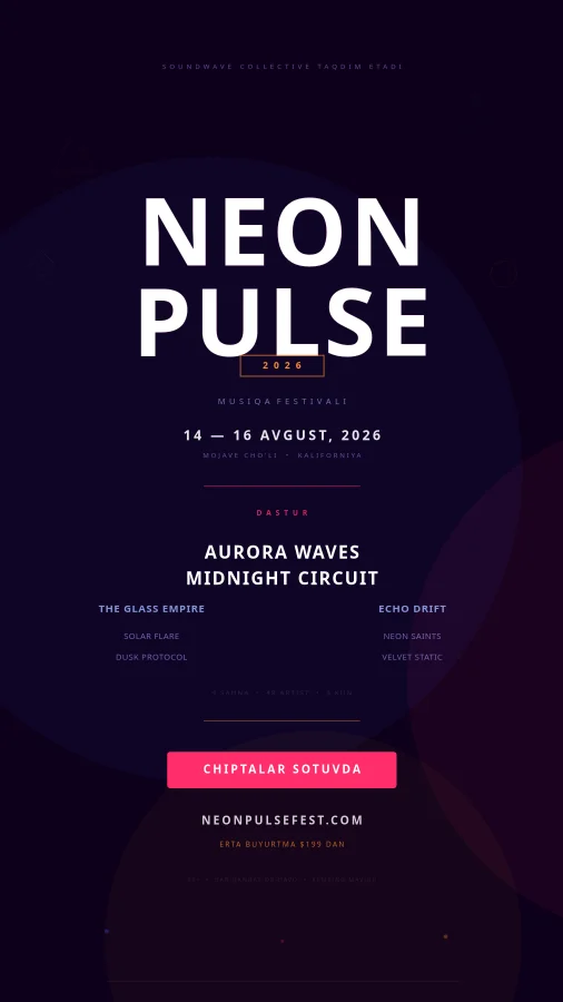 Neon Pulse musiqa festivali posteri