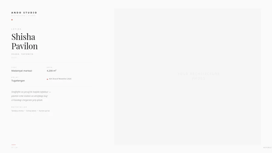 Minimal arxitektura portfolio slaydi