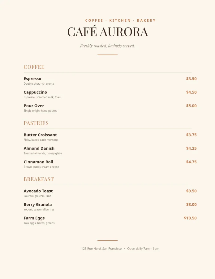 CAFÉ MENU — Warm Roastery