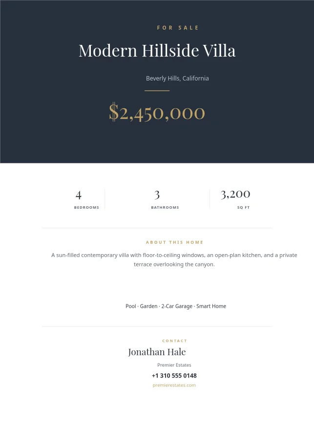 REAL ESTATE LISTING — Slate & Gold