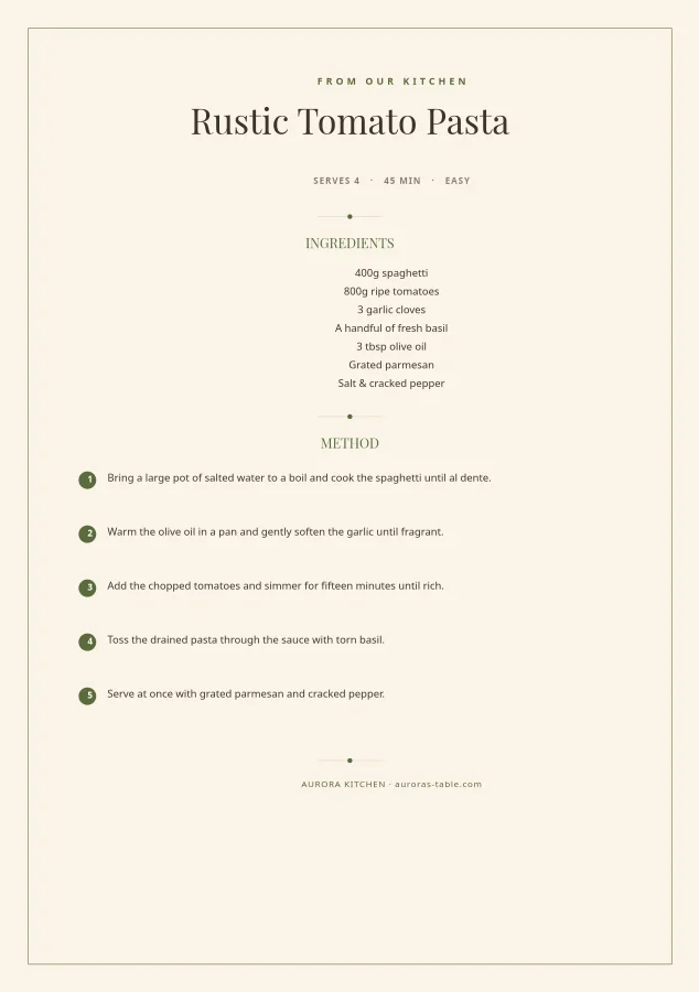 RECIPE CARD — Kitchen Olive & Cream