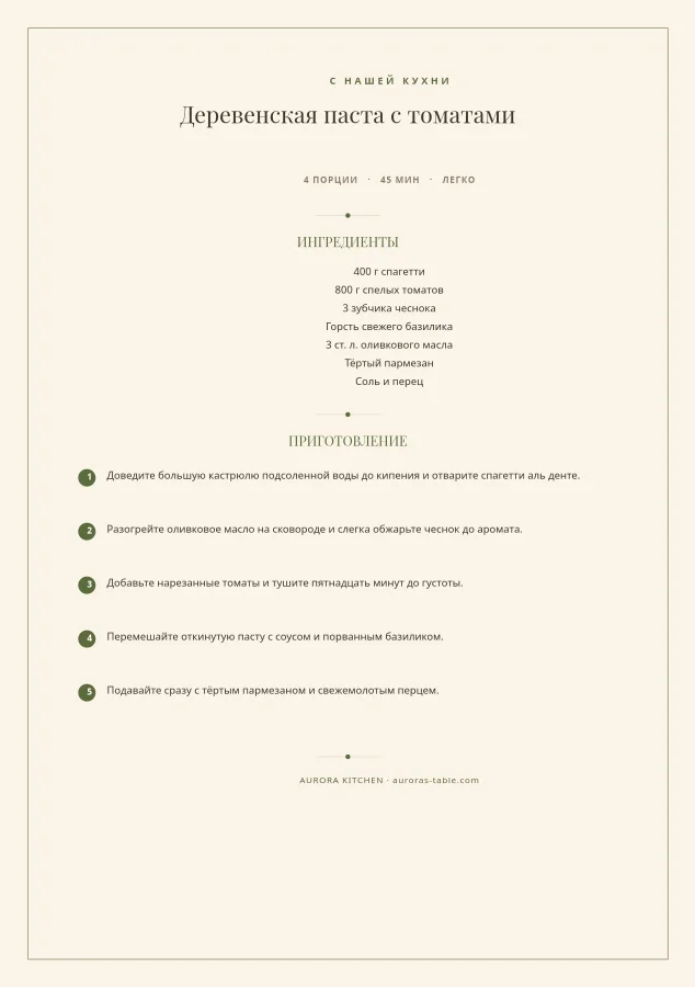 КАРТОЧКА РЕЦЕПТА — Kitchen Olive & Cream