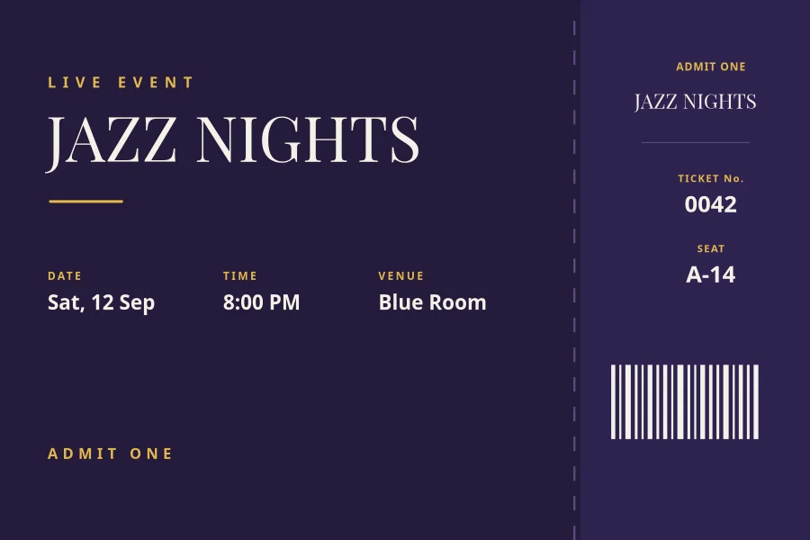 EVENT TICKET — Plum & Gold Stub
