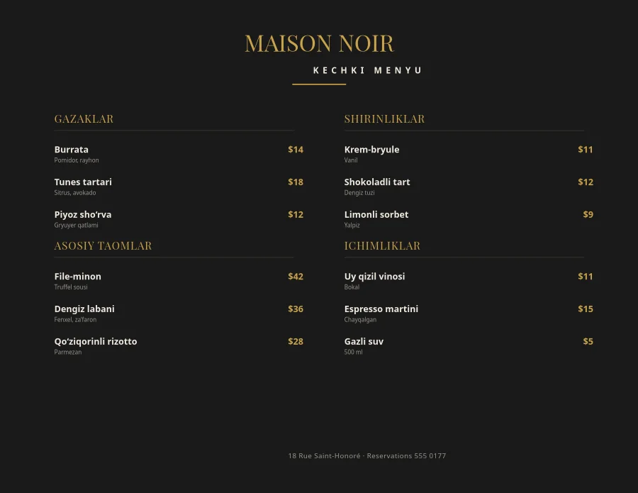 KECHKI MENYU — Noir & Gold