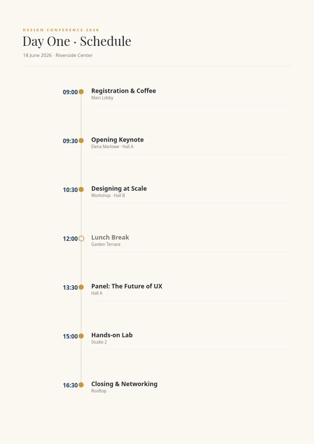 EVENT SCHEDULE — Timeline Agenda