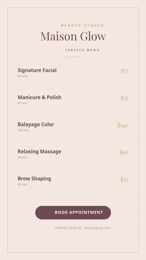 BEAUTY SALON — Services & Prices