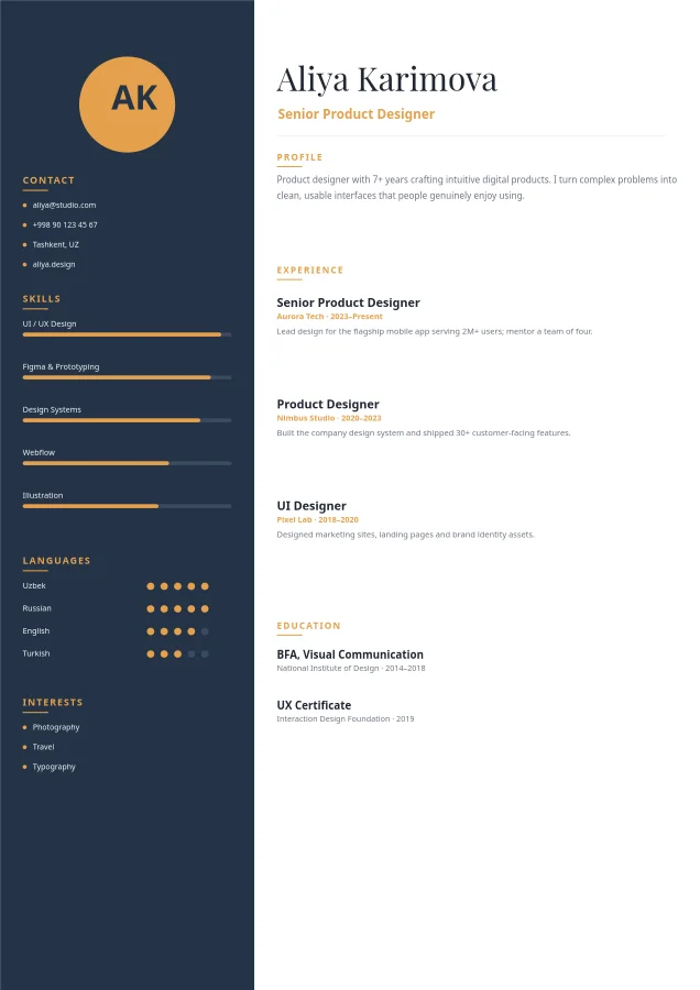 RESUME / CV — Skill Bars