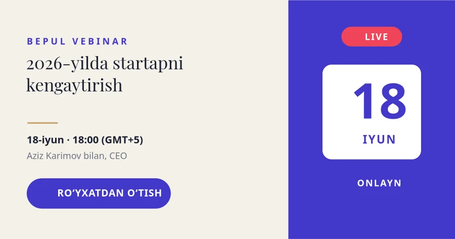 VEBINAR TAKLIFI — Bepul Onlayn Tadbir