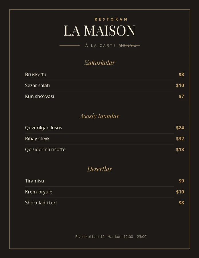 RESTORAN MENYUSI — À la Carte