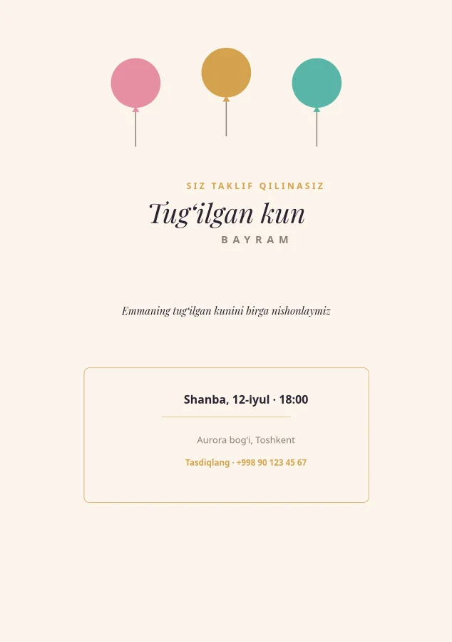 TUG‘ILGAN KUN TAKLIFI — Bayram