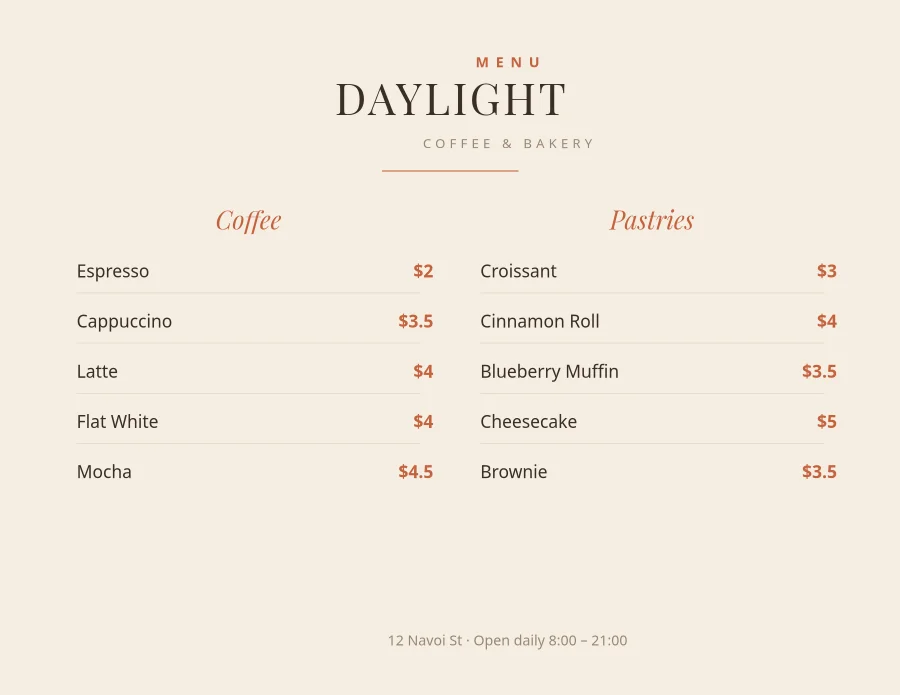 COFFEE MENU — Daylight