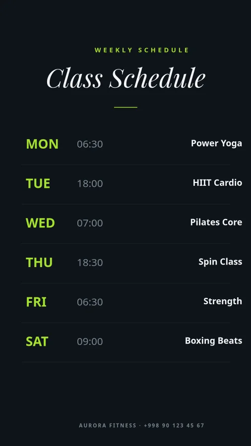 FITNESS — Долоо хоногийн хичээлийн хуваарь