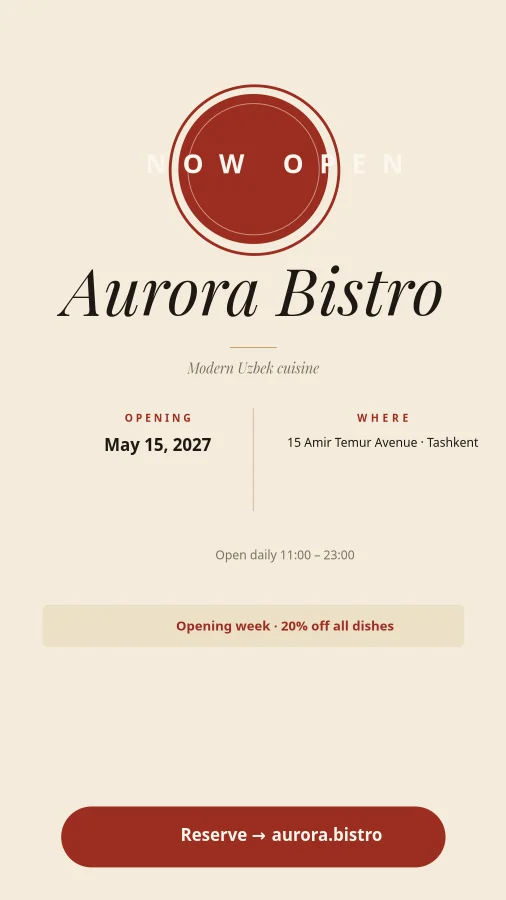 GRAND OPENING — Aurora Bistro