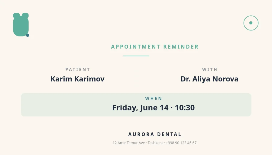 DENTAL — Appointment Card