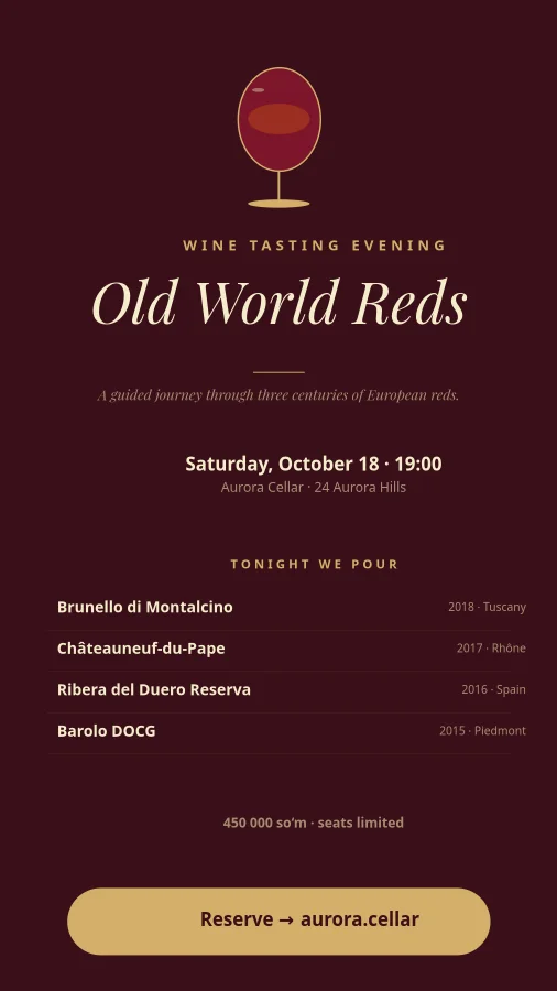 WINE TASTING — Old World Reds