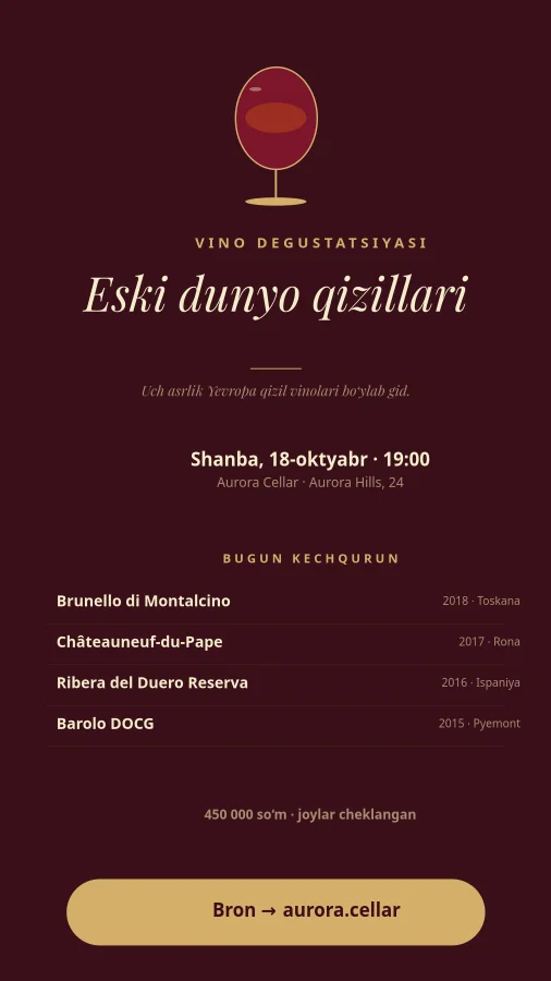 DEGUSTATSIYA — Eski Dunyo Qizillari