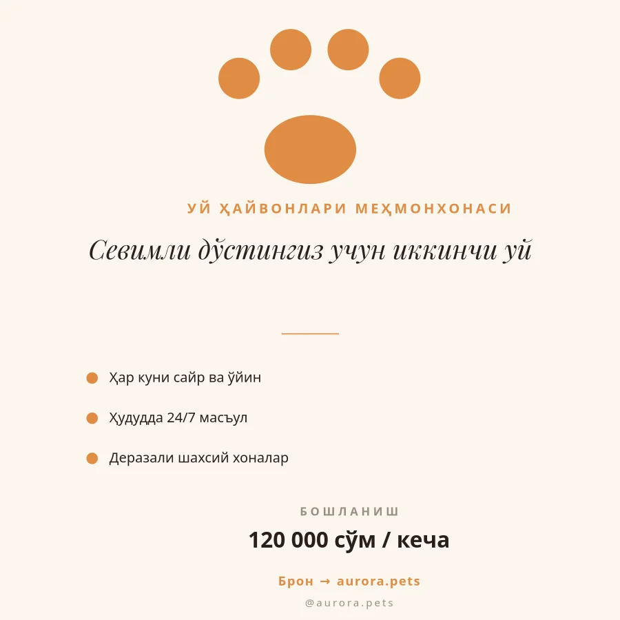 УЙ ҲАЙВОНЛАРИ МЕҲМОНХОНАСИ — Таклиф