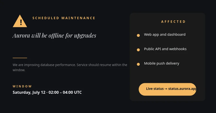 MAINTENANCE — Scheduled Downtime