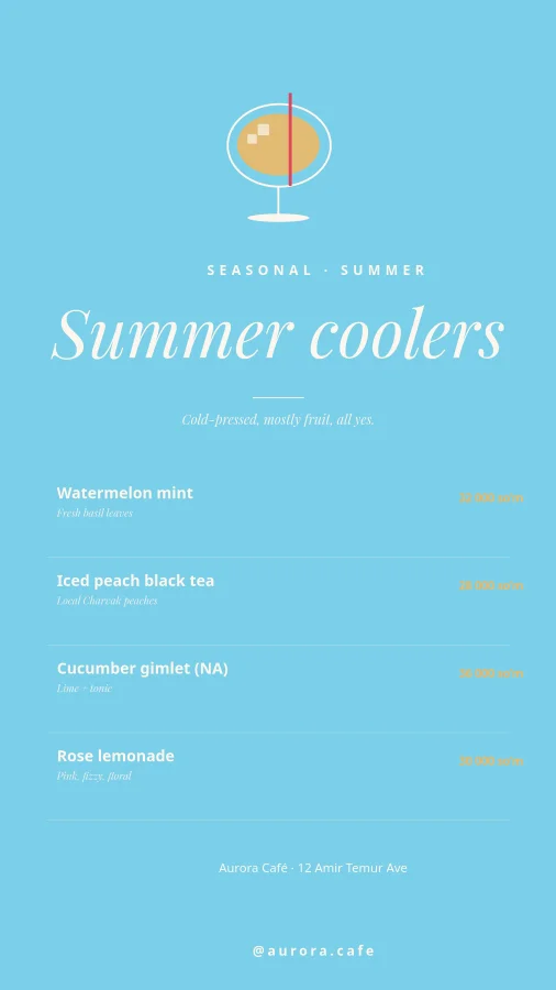 SUMMER COOLERS — Drink Menu