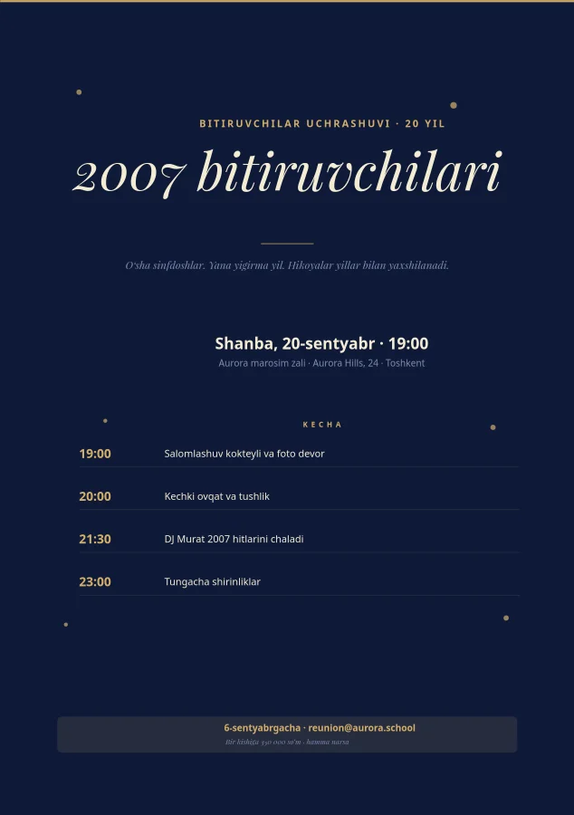 BITIRUVCHILAR UCHRASHUVI — 20 Yil