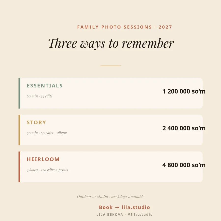 FAMILY PHOTO — Pricing