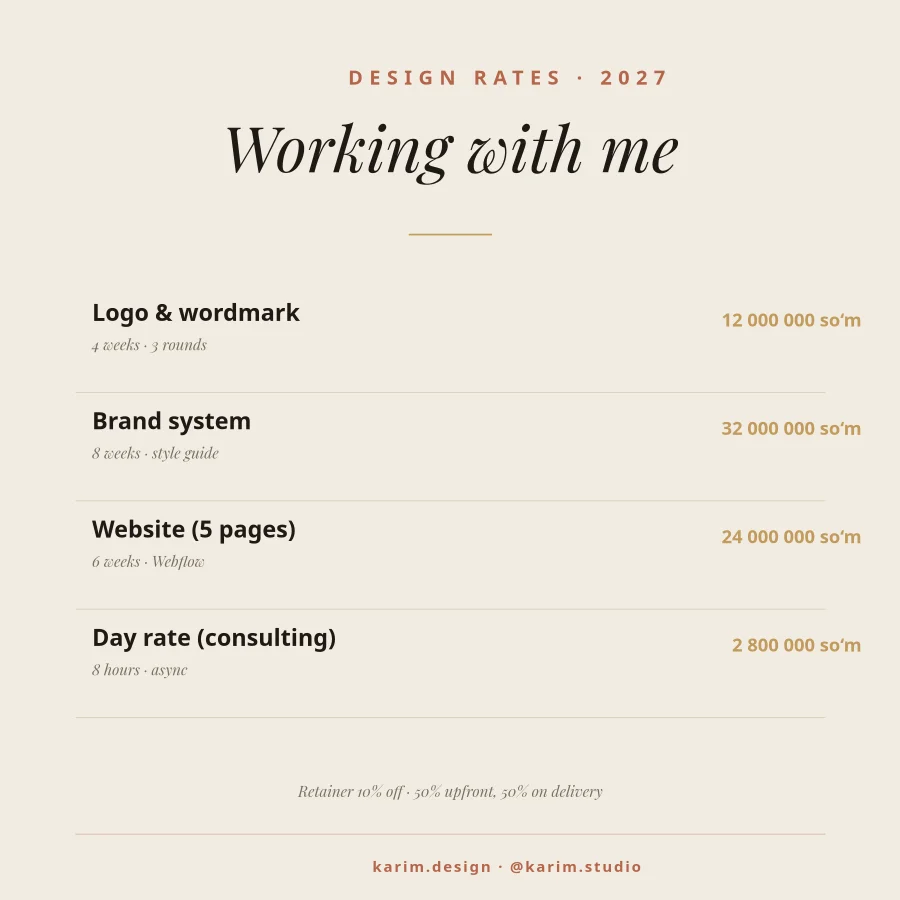 DESIGN — Rate Card