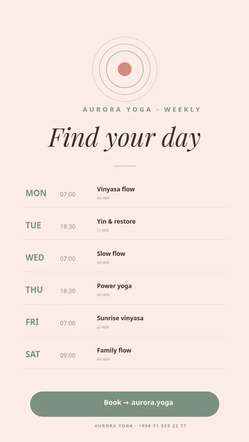 AURORA YOGA — Weekly Schedule